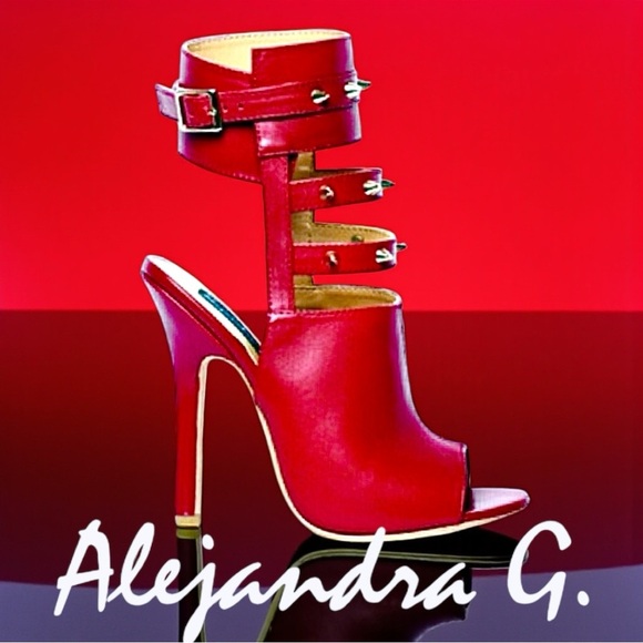 ALEJANDRA G Crimson Leather Studded Gladiator Stiletto Heels | Luxury Designer - Picture 1 of 11